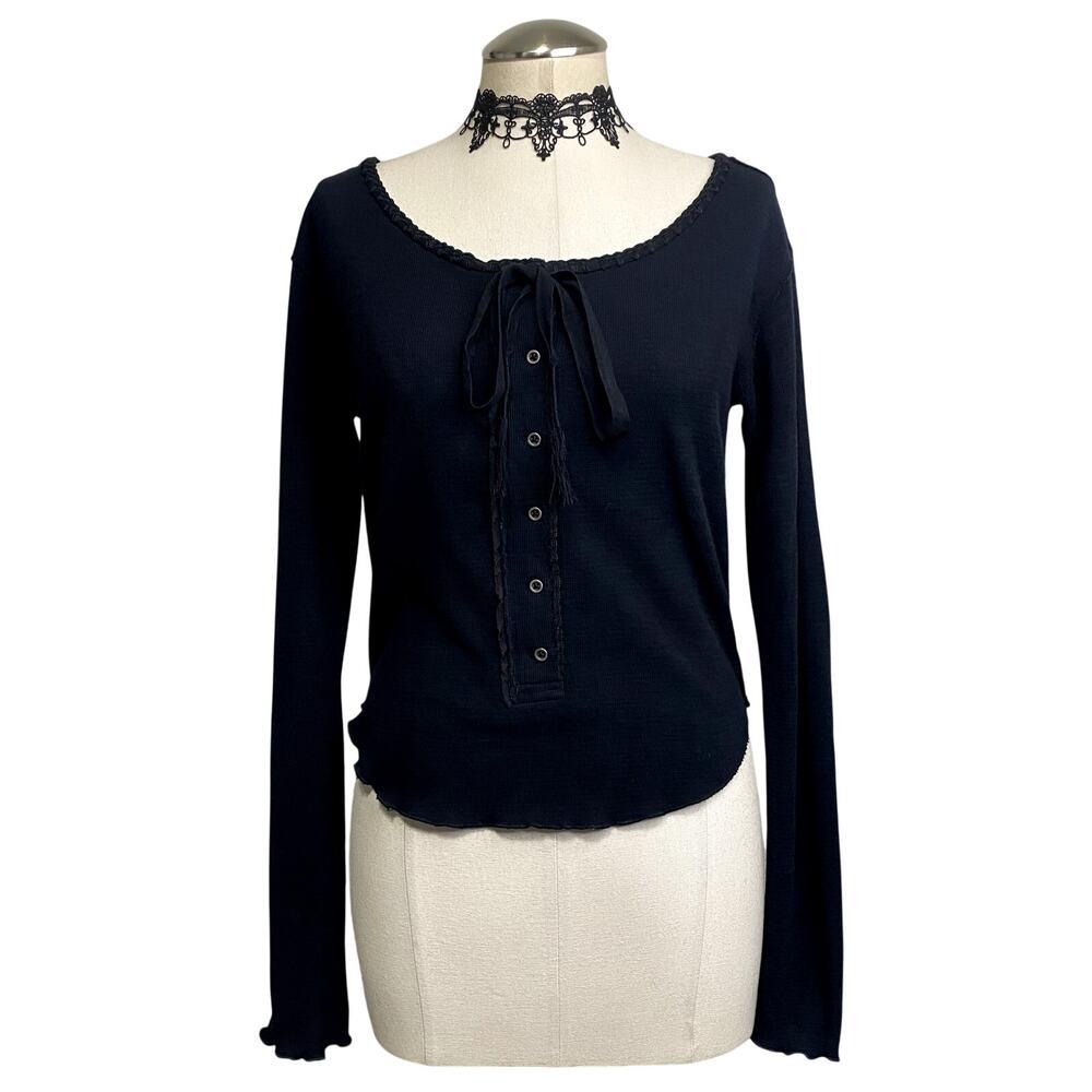 Free People Whimsigoth Bohoβ Peasant Gothic Cottage Henley Thermal Long Sleeve